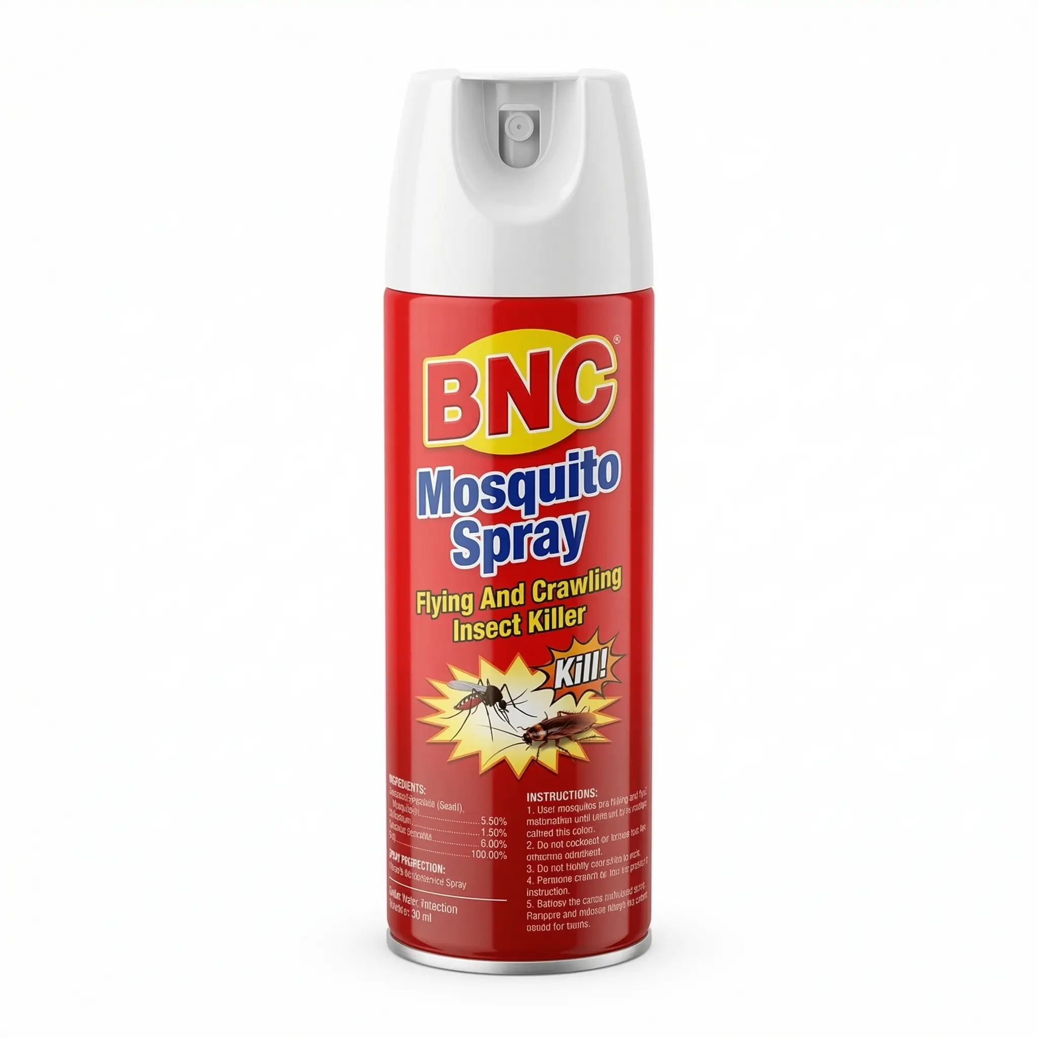 Aérosol insecticide BNC 400ml debout devant fond clair.